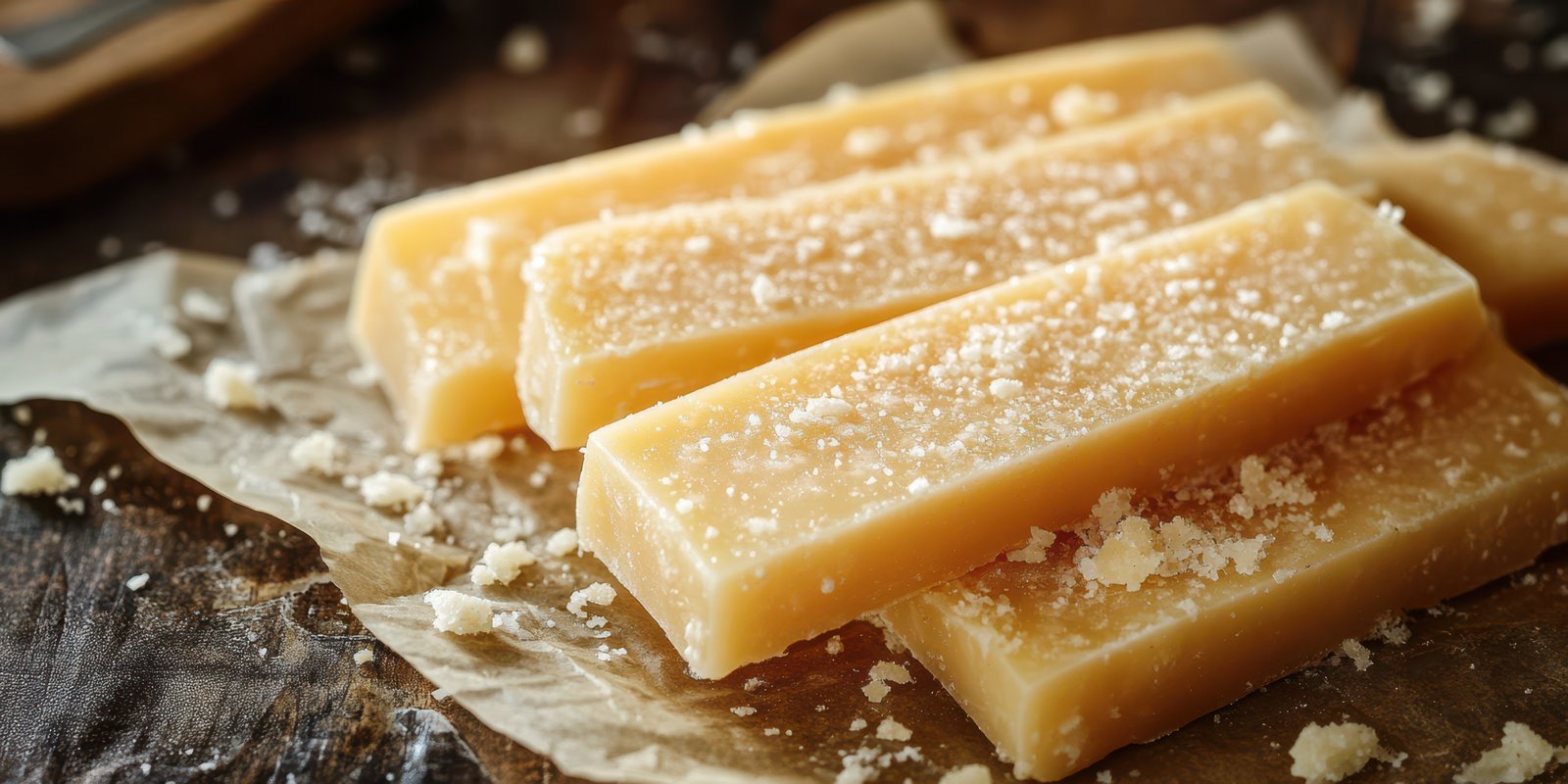 Delicious handmade fudge cubes on parchment paper in a cozy kitchen setting during afternoon light